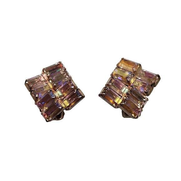 Albert Weiss Jewelry - 1950s Signed Weiss AB Aurora Borealis Prongset Clip-on Clipback Earrings